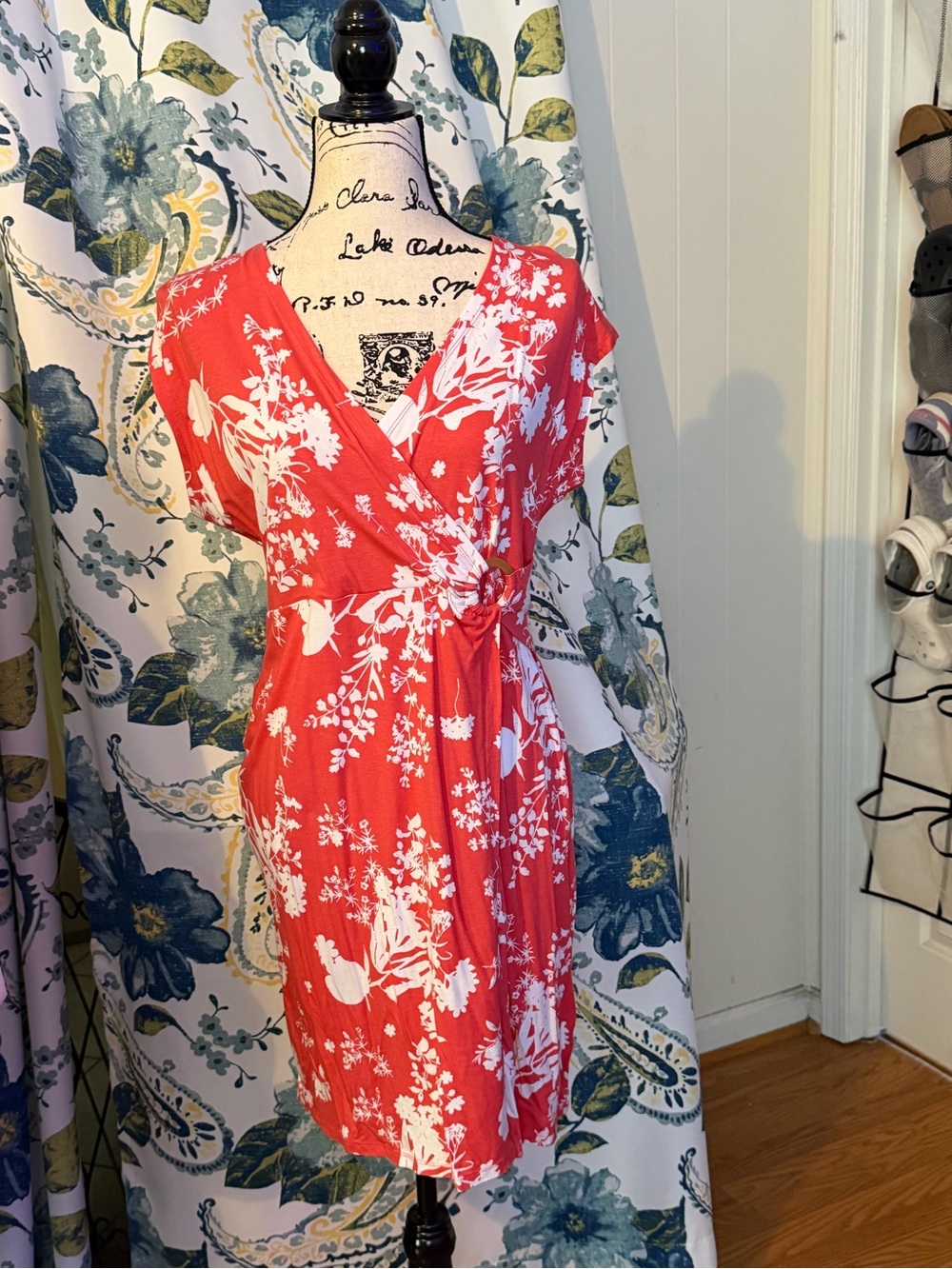 Liz Claiborne Coral Red Floral Wrap Dress